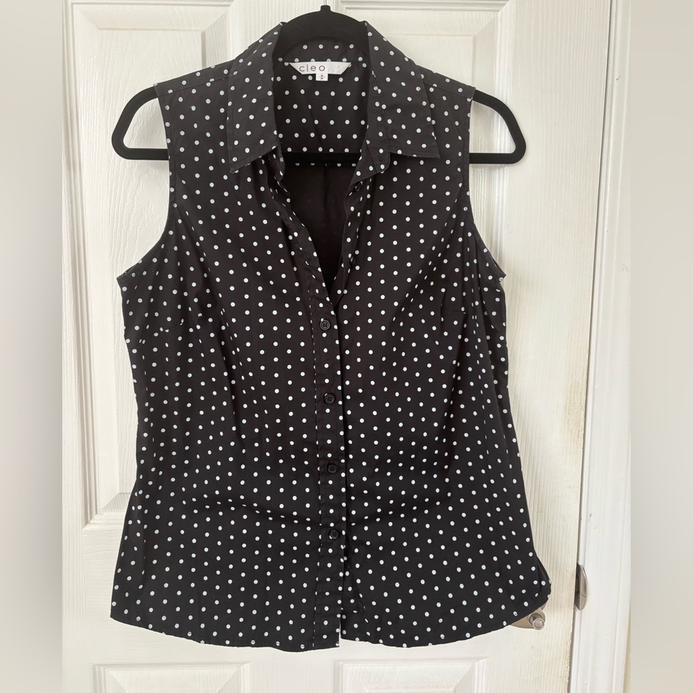 Cleo Black and White Polka Dot Button Down Shirt